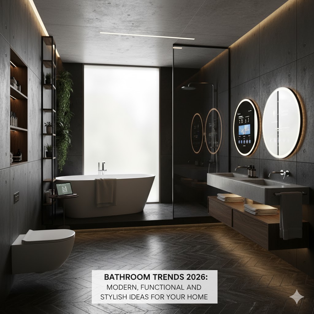 Minimalist 2026 bathroom with floating vanity, frameless glass shower, and soft neutral color palette.