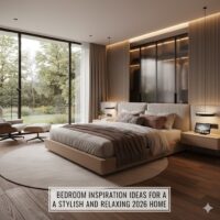 Bedroom inspiration 2026 featuring soft natural color palette with beige, sage, and layered linen textures.