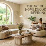 Modern 2026 home decor editorial featuring organic shapes, sustainable materials, and a neutral color palette in a sunlit living room.